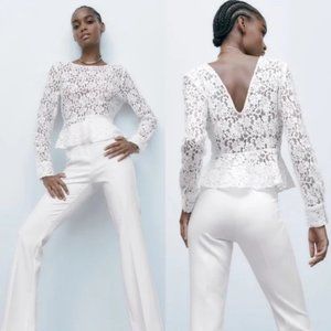 Zara Lace Long Sleeve Peplum Top